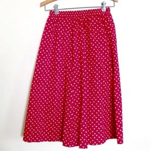 Vintage 1970s Red Floral Skirt POCKETS